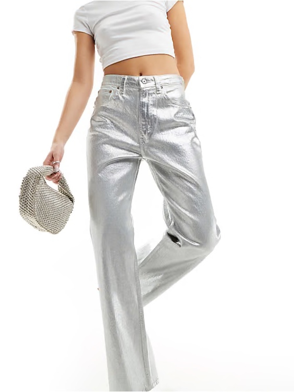 Abercrombie & Fitch Metallic Silver Straight-Leg Pants Curve Love